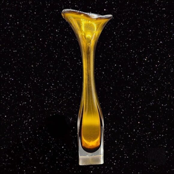 Bo Borgstrom Jack In The Pulpit Vase Aseda Glasbruk Swedish Glass Amber Clear - Picture 11 of 15